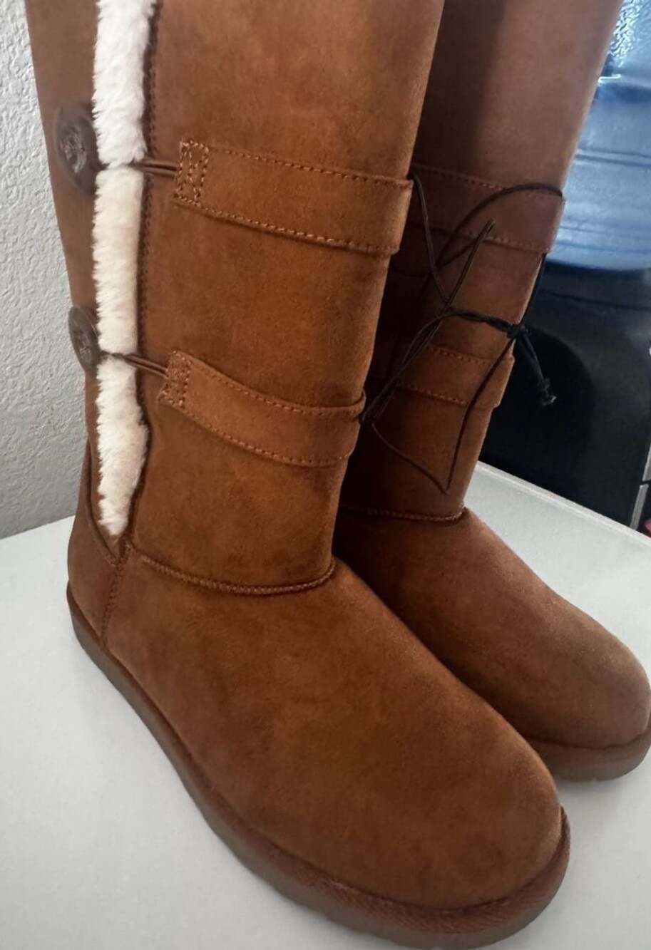 Arizona Jean Co Chestnut Faux Suede Boots with Faux Fur Lining, Size 8